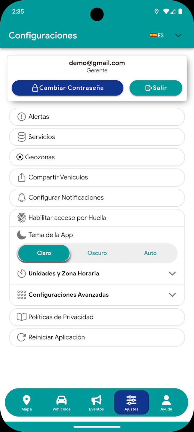 Pantalla de ajustes de Expert GPS