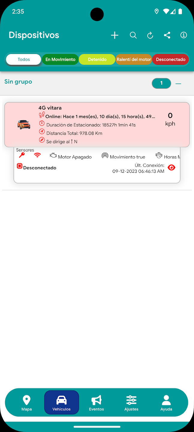 Pantalla de vehículos de Expert GPS